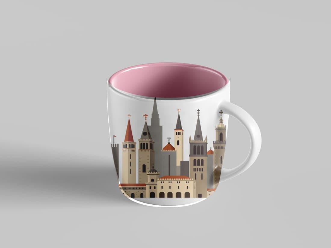 A second landmark illustration on a mug