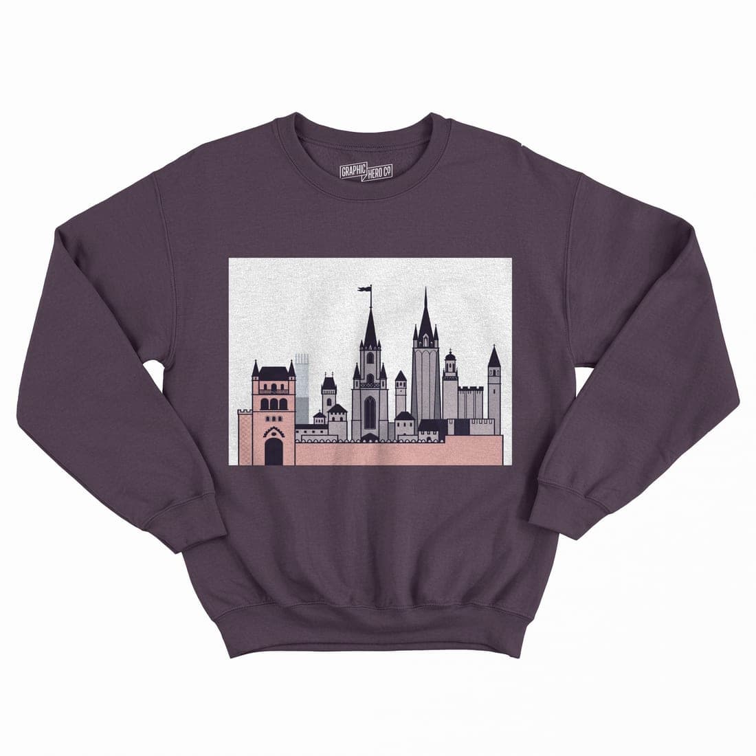A landmark illustration on a purple sweatshirt