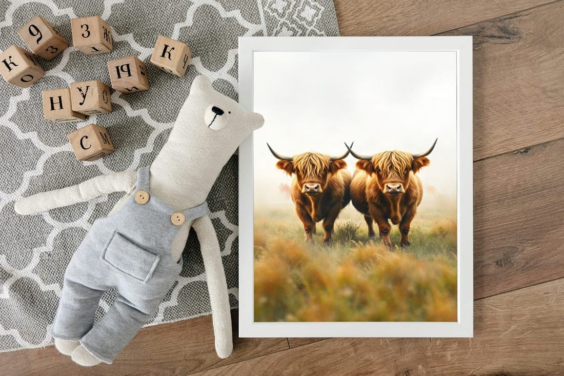 The print propped among toys and blocks